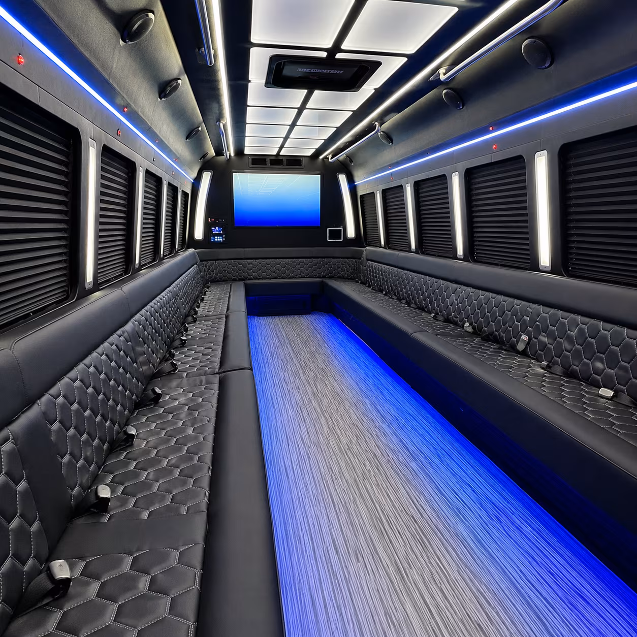 sparks 50 passenger party bus inside